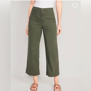 Old Navy High Waisted Cropped Wide Leg Chino Pants Olive Green